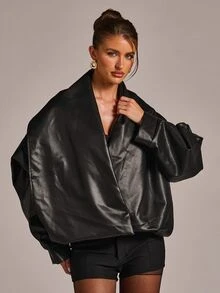 SHEIN BAE Women's Fashion Commuter Night Out Going Out Design Jacket Halloween Black Autumn Casual Rave Grunge - Black - View 5