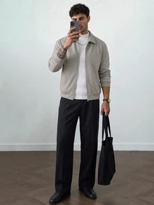 HUEFORM 男士休閒拉鍊式單口袋大衣 - 灰色 - 查看 4