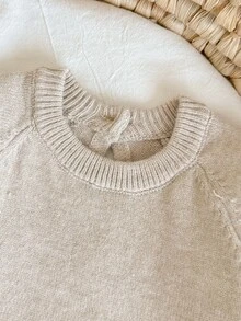 SHEIN 新生兒條紋拼色圓領針織連身衣連身褲 - 卡其色 - 查看 6
