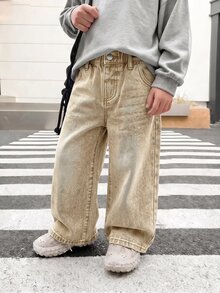 SHEIN 男童黑色牛仔寬鬆長褲 - 卡其色 - 查看 6