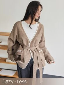 Dazy-Less 女款 V 領休閒百搭日常開襟衫 - 咖啡棕 - 查看 1