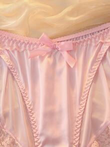 DelicateAllure Celana Dalam Satin Merah Muda Kawaii Lucu Genit Babydoll Lolita Jala Patchwork Ruffle Murni & Manis Ukuran Plus - Berwarna merah muda - View 4