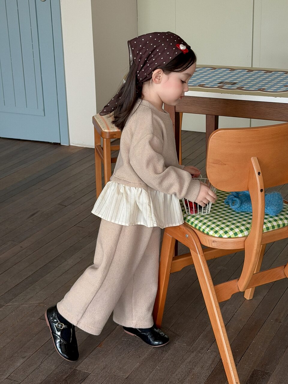 Infant (Girl) Round Neck Long Sleeve Colorblock Patchwork Korean Style 2 Pieces Sweatshirt Set