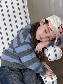 DAZY Baby Girl Hooded Striped Comfortable Autumn/Winter Sweater - Blue - View 7