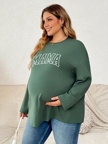 Plussiva ملابس علوية رضاعة للأمومة بمقاس كبير مطبوعة بحروف - أخضر - مشاهدة 3