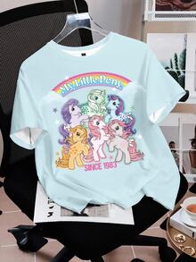 My Little Pony X SHEIN Kaos Wanita Kasual Musim Panas dengan Motif Kartun - Putih - View 6