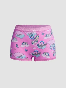 Chillnights My Little Pony X SHEIN Celana Pendek Hipster Motif Kartun Pony Dream dengan Patchwork Renda - MultiWarna - View 10