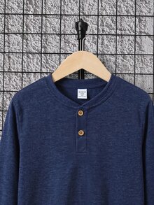SHEIN 青少年男孩純色半開襟 Polo 長袖 T 恤 - 彩色 - 查看 4