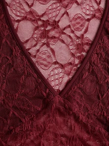 Sweetra Y2K Sexy Lace Deep V-Neck Bell Sleeve Elegant Tie-Front Slimming Top - Burgundy - View 4