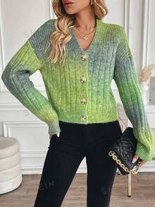 EMERY ROSE Autumn/Winter Casual Gradient Blend Cardigan - Army Green - View 3