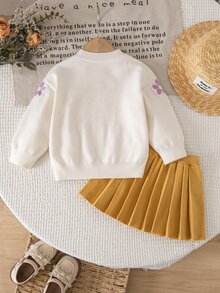 SHEIN 女嬰針織休閒刺繡毛衣與裙子兩件套 - 彩色 - 查看 2