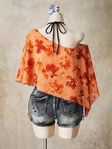 SHEIN ICON Plus Floral Print Asymmetrical Neck Top - Multicolor - View 2