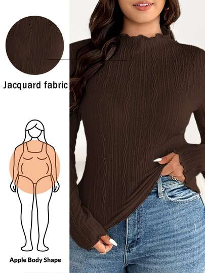 SHEIN Essnce Plus Size Autumn/Winter Casual Solid Color Textured T-Shirt Fall