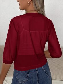 Easowa Chaqueta de frente abierto unicolor para otoño/invierno, casual - Burdeos - Ver 2