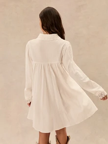 Easelle Vintage Bohemian V-Neck Embroidered Patchwork A-Line Short Dress For Women - White - View 2