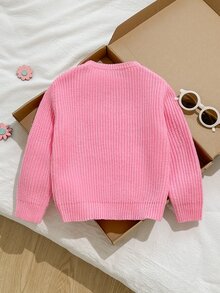 HELLO KITTY AND FRIENDS | SHEIN Vintaside Kids 女童 1件 3D刺繡裝飾圓領針織衫，百搭休閒日常穿著，適合秋冬 - 藕粉色 - 查看 2