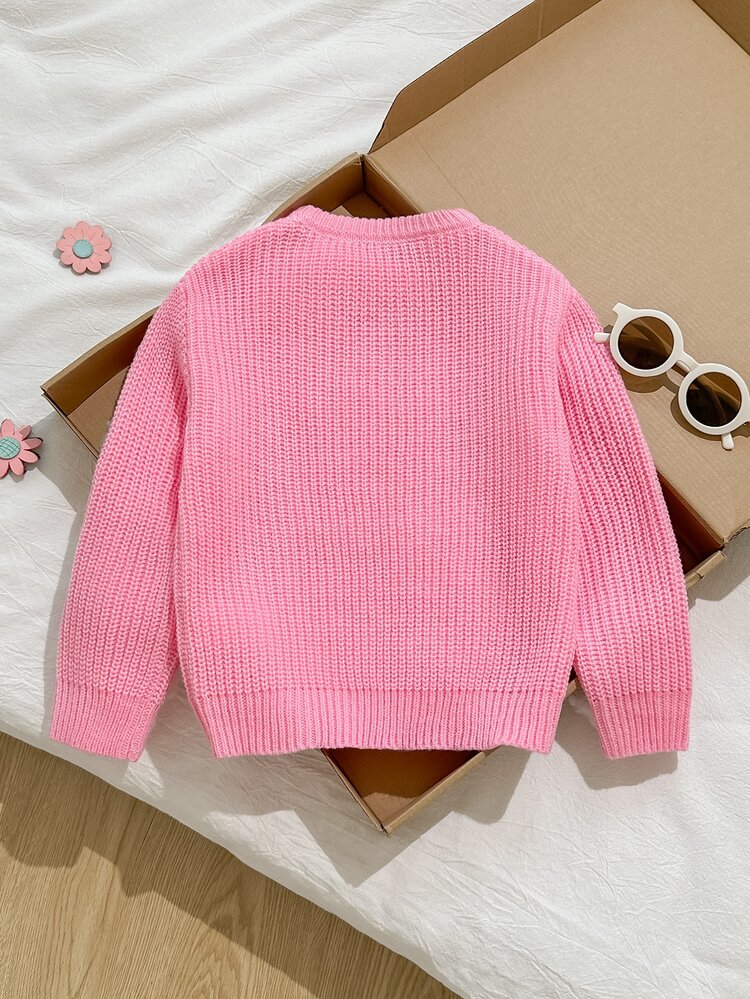 HELLO KITTY AND FRIENDS | SHEIN Vintaside Kids Young Girl 1pc 3D Embroidered Decor Round Neck Sweater, Versatile Casual Everyday Wear For Autumn/Winter - Dusty Pink - View 2