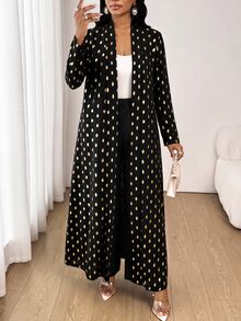 SHEIN Lady Setelan 2 Potong Jaket dan Celana Motif Foil Fashion Musim Gugur Wanita - Hitam - View 3