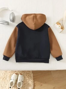 SHEIN Kids Young Boy Casual Versatile Colorblock Thick Hooded Autumn Winter Jacket - Multicolor - View 2