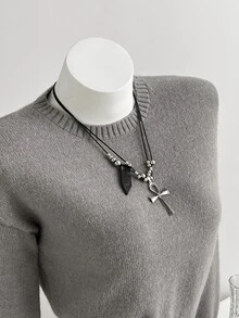 Elamini Women's Grey Casual Versatile Daily Commute Autumn/Winter Crew Neck Pullover Sweater - Grey - View 5