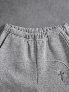 1pc Tween Boy High Street Fashion Grey Embroidered Pattern Design Straight Leg Pants With Front Curved Design, Novel And Stylish, Comfortable Fabric, Suitable For Versatile, New Arrival, Suitable For All Seasons - Grey - View 5