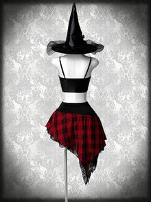 SaltGleam SaltGleam Women's Gothic Style Lace Patchwork Asymmetrical Hem Skirt - Multicolor - View 2