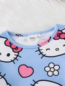 HELLO KITTY AND FRIENDS | SHEIN Tween Girls Cartoon Print Fitted Crew Neck Long Sleeve Top And Pants 2 Pieces Loungewear Set - Baby Blue - View 3