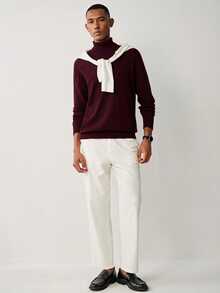 Manfinity Homme Sweater Lengan Panjang Pria Warna Polos Minimalis Serbaguna untuk Pemakaian Sehari-hari - Burgundy - View 6