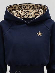 SHEIN 青少年女孩秋季上衣休閒街頭風寬鬆針織聚酯纖維上衣，適合假期度假、戶外、六年級派對、萬聖節，海軍藍 - 藍色 - 查看 4