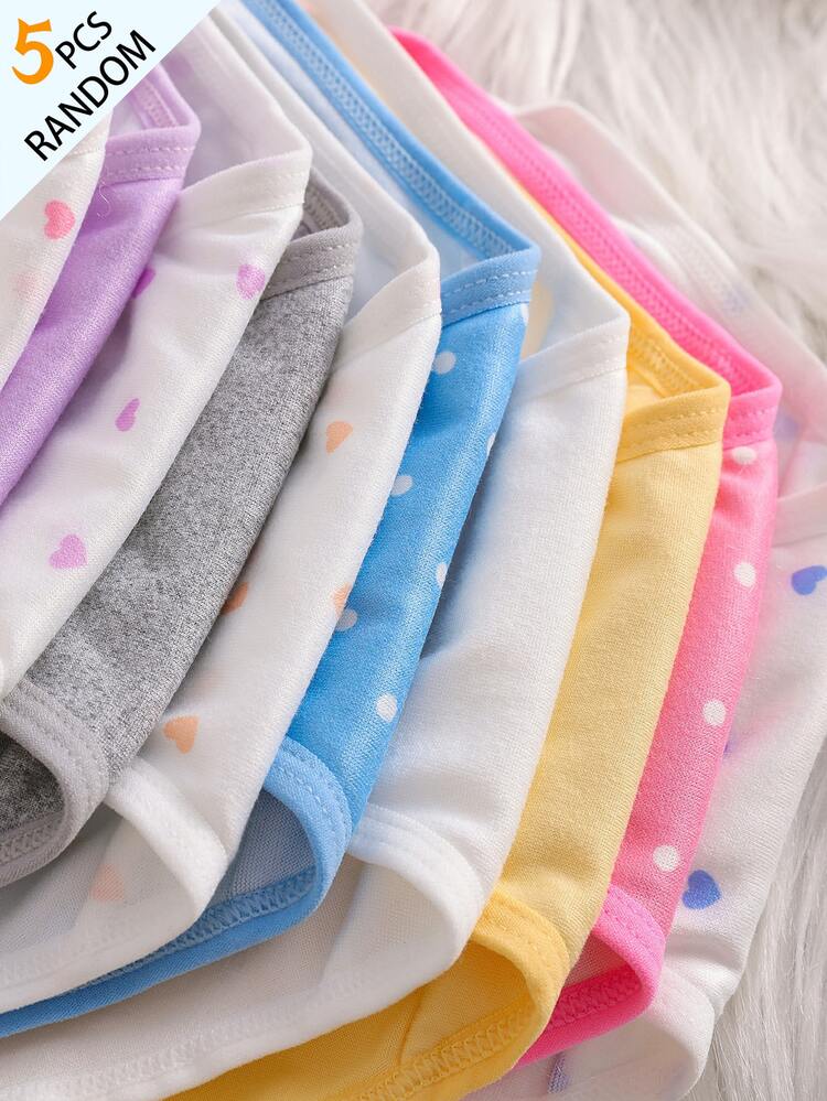 SHEIN 5 dari 10 Model Acak, Set 5 Potong Pakaian Dalam Balita Perempuan, Seri Kombinasi Motif Hati dan Polkadot yang Lucu, Tekstur Lembut dan Halus, Terbuat dari Kain Rajut, Elastisitas Tinggi, Cocok untuk Kebutuhan Dasar Sehari-hari, Pakaian Olahraga, Nyaman dan Ramah Kulit, Pakaian Ringan untuk Semua Musim - MultiWarna - View 4