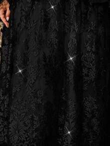 Reflora Plus Size Elegant Party Metallic Decor Top & Embroidered Mesh Skirt 2 Pieces Set - Black - View 5