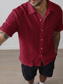 HUEFORM Kemeja Pria Lengan Pendek Warna Polos, Serbaguna dan Modis - Burgundy - View 1