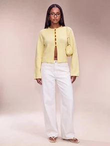 Avantive Sweater Kasual Wanita Warna Polos, Musim Gugur - Kuning - View 4