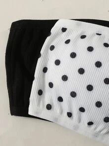 SHEIN Tween女孩休閒波點黑色針織抹胸上衣 - 黑與白 - 查看 5