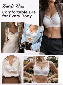 Bareli Dear Women's Underwire Push-Up Casual Comfortable Wide Strap Lace Patchwork Bra, 1pc - White - View 6