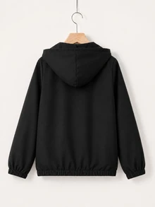 SHEIN Tween Boy Autumn Colorblock Patchwork Hooded Jacket - Black and White - View 2