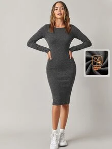 SHEIN BASICS 女款秋冬休閒修身短洋裝 - 淺灰色 - 查看 3