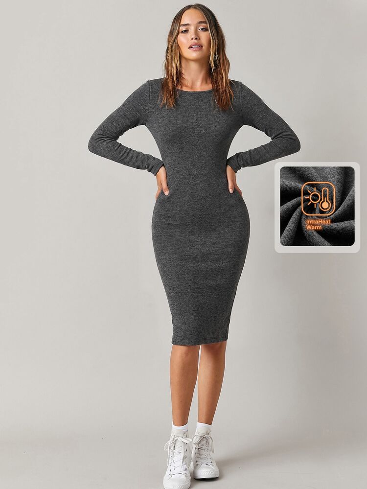 SHEIN BASICS Solid Bodycon Midi Dress,Business Casual Woman/Elegant Summer Outfit For Women