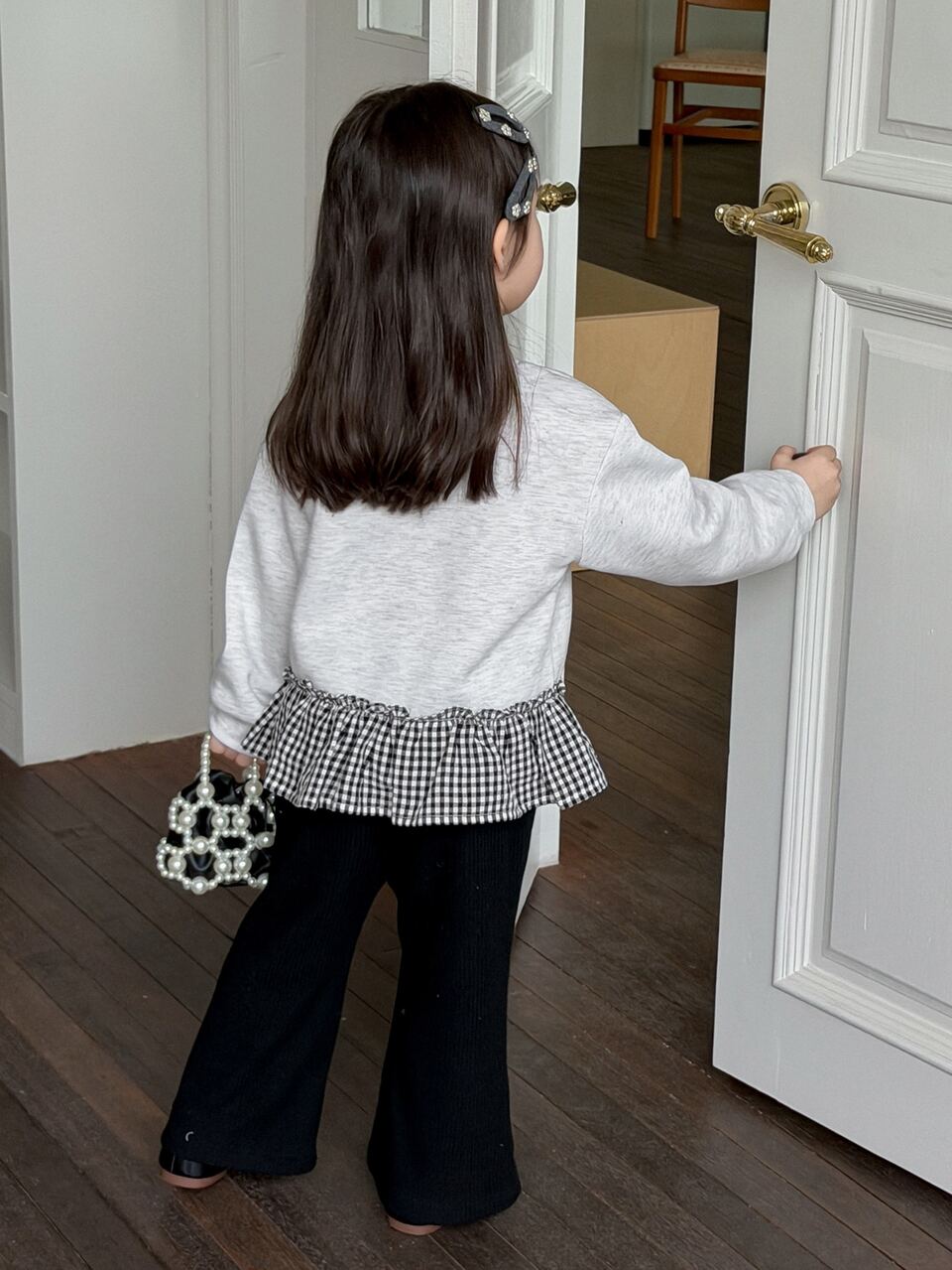 Infant (Girl) Round Neck Heart Long Sleeve Plaid Patchwork Sweatshirt Fall