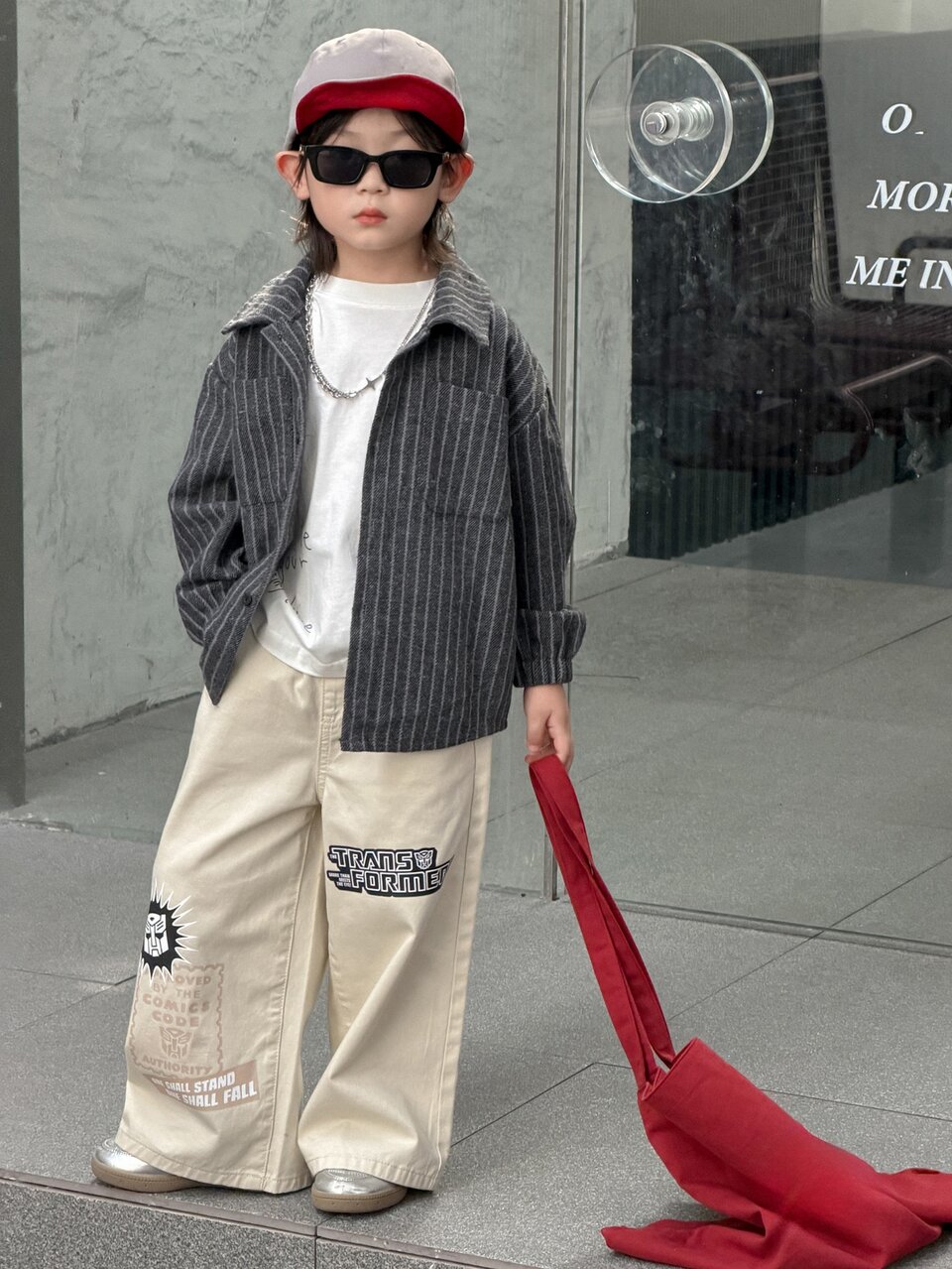 Young Boys Turn-Down Collar Striped Thick Jacket Cool Top Outerwear Autumn/Winter Basic Shirt