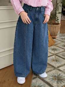 Dazy Kids Tween Girl Loose Carrot Pants Washed Blue Basic Cute Denim Jeans Fall - Medium Wash - View 8