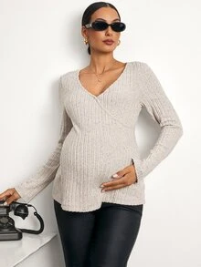 MaterniWear Maternity Casual Wrap Nursing Top For Autumn - Khaki - View 5