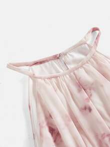 SHEIN Pitira Tween Girl Tween Girls Summer Pink Floral Elegant Halter Neck Sleeveless Asymmetrical Multi-Layer Ruffle Hem Dress, Party, Graduation - Pink - View 6