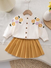 SHEIN 女嬰針織休閒刺繡毛衣與裙子兩件套 - 彩色 - 查看 5