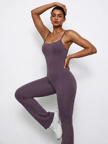 Voyena Jumpsuit Olahraga Wanita Ukuran Plus Tanpa Punggung dengan Tali Bahu Tipis - Purple - View 1