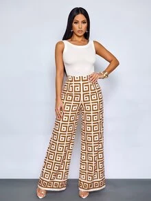 SOLERSUN Women's Floral Print Wide-Leg Trousers For Spring And Summer, Stylish And Versatile For Parties. - Brown - View 5