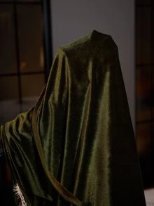 SilkySpell رداء نسائي مريح فضفاض من الدانتيل والقطيفة الأخضر بتصميم مرقع - أخضر - مشاهدة 7