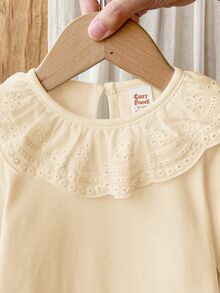 Cozy Pixies 女嬰長袖圓領水滴扣簡約休閒連身衣，適合秋季日常休閒、旅行、露營穿著 - 杏色 - 查看 6