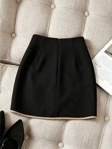 Franclia New Women's Versatile Colorblock Skirt - Black - View 2