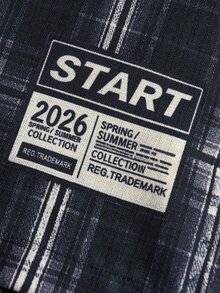 STYNVO 男士字母格紋短袖單排扣休閒襯衫 - 黑色 - 查看 4